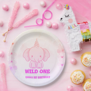 Wild One Cute Elephant 1st Birthday  Paper Plate