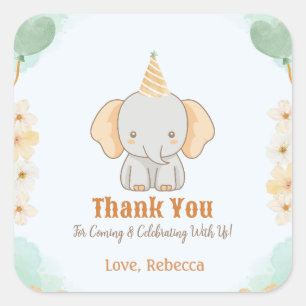 Wild One Cute Elephant 1st Birthday  Square Sticker