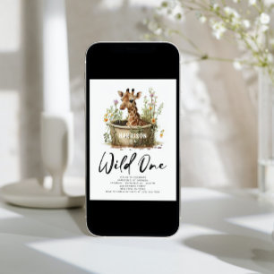 Wild One Cute Giraffe 1st Birthday Boho Animal Invitation