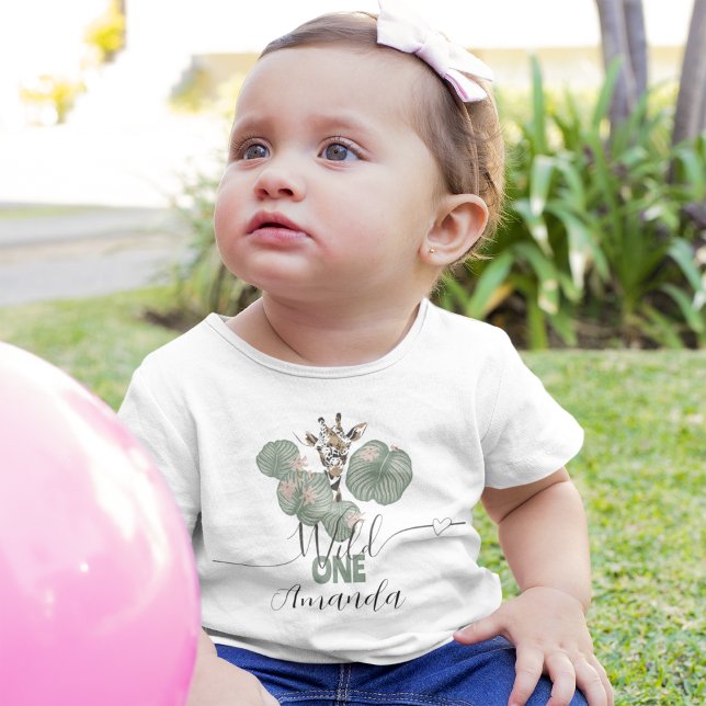 Wild One Cute Giraffe Animal Birthday  Baby T-Shirt (Creator Uploaded)