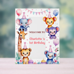 Wild One Cute Jungle Animal Child's 1st Birthday  Acrylic Sign
