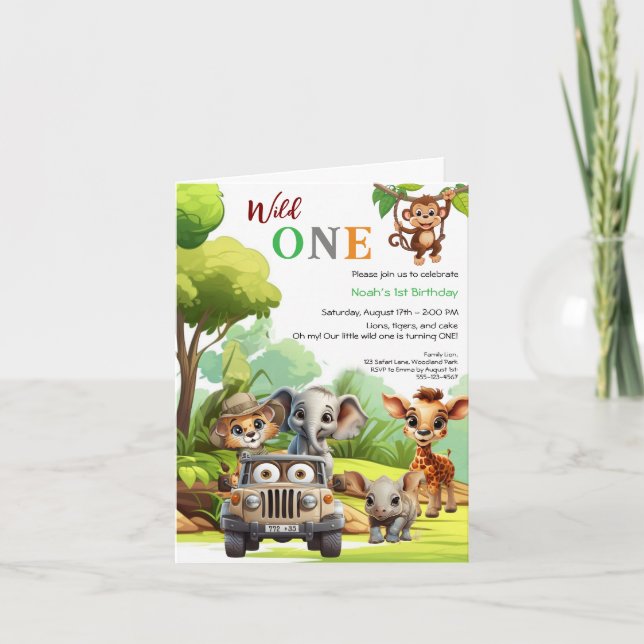 Wild One Cute Jungle Animal Child's 1st Birthday Invitation (Front)