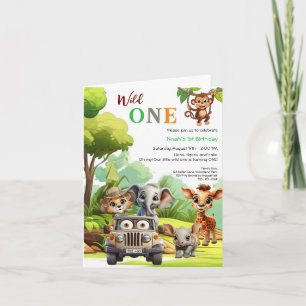 Wild One Cute Jungle Animal Child's 1st Birthday Invitation