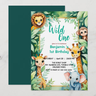 Wild One Cute Jungle Animal Child's 1st Birthday  Invitation