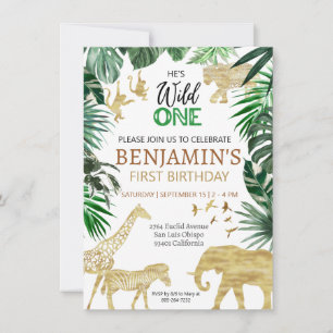Wild One Cute Jungle Animal Child's 1st Birthday Invitation