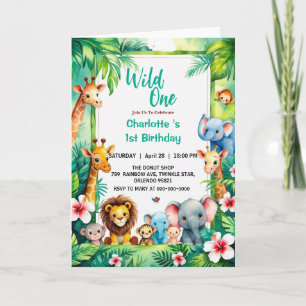 Wild One Cute Jungle Animal Child's 1st Birthday  Invitation