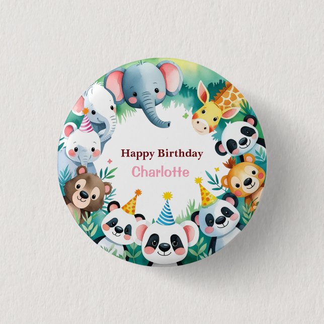 Wild One Cute Jungle Animals Child's Birthday  3 Cm Round Badge (Front)
