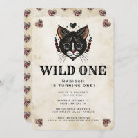 Wild One Cute Kitten Cat Rockabilly 1st Birthday