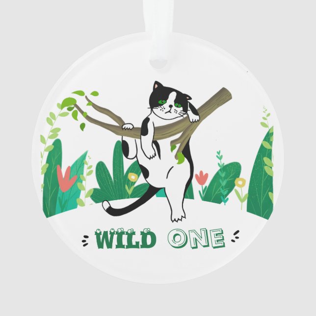 Wild One Cute Kitty Personalised Image  Ornament (Back)