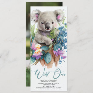 Wild One Cute Koala 1st Birthday Photo Animal Invitation