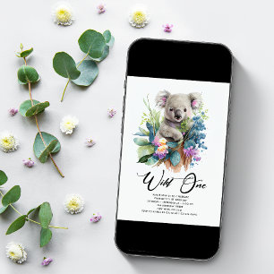 Wild One Cute Koala 1st Birthday Photo Animal Invitation