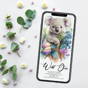 Wild One Cute Koala 1st Birthday Photo Animal Invitation