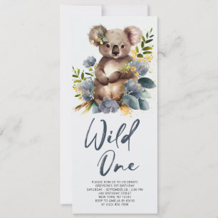 Wild One Cute Koala 1st Birthday Photo Animal Invitation