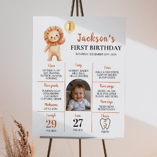 Wild One Cute Lion Balloon First Year Milestone Poster