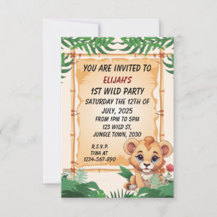 Wild One Cute Lion Jungle Theme Invitation