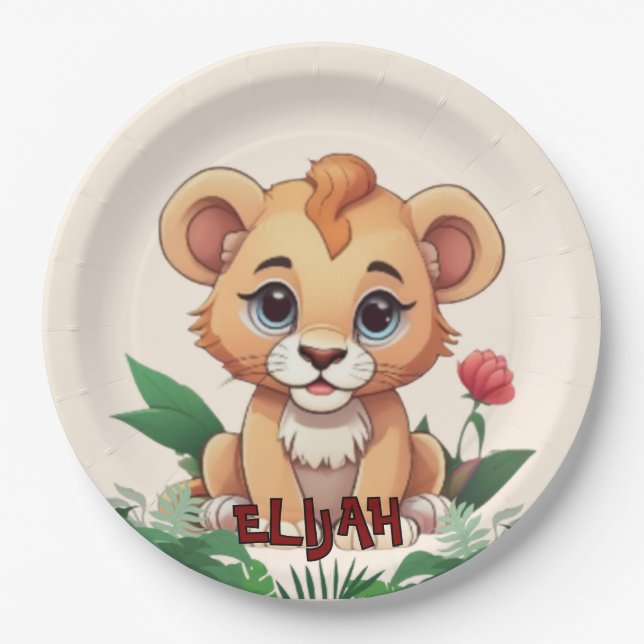 Wild One Cute Lion Jungle Theme Paper Plate (Front)