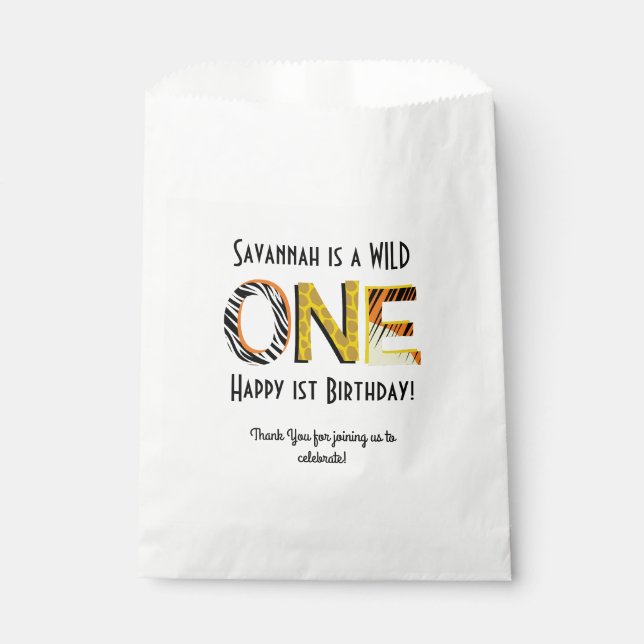 Wild One Cute Safari 1st Birthday Party Theme Favour Bags (Front)