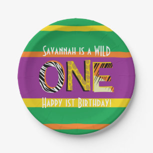 Wild One Cute Safari 1st Birthday Party Theme Paper Plate