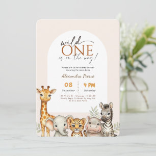 Wild One Cute Safari Animal Baby Shower Invitation