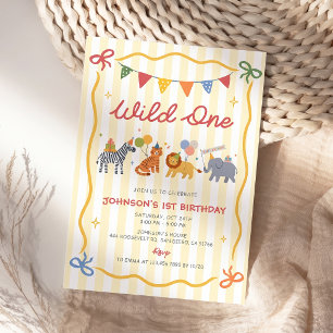 Wild One Cute Safari Animals 1st Birthday Invitation