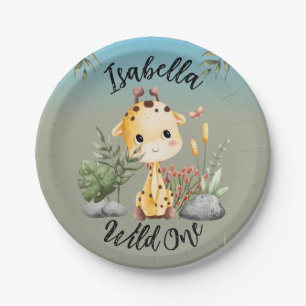 Wild One Cute Safari Animals Giraffe 1st Birthday  Paper Plate