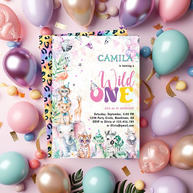 Wild One Cute Safari Animals Girl Birthday Invitation (Creator Uploaded)