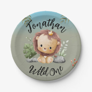 Wild One Cute Safari Animals Lion 1st Birthday  Paper Plate