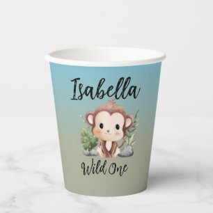 Wild One Cute Safari Animals Monkey 1st Birthday Paper Cups