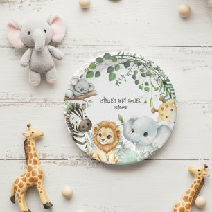 Wild One Cute Safari Jungle Animals Baby Shower Paper Plate
