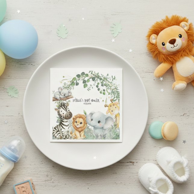 Wild One Cute Safari Jungle Animals Boy Baby Showe Napkin (Creator Uploaded)
