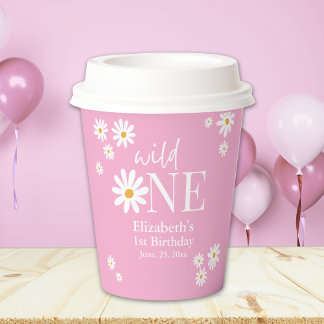 Wild One Daisy First Birthday – Boho Girl Party Paper Cups