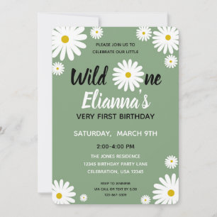Wild ONE Daisy Flower Girl Birthday Invitation