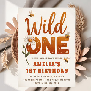 Wild One Daisy Photo 1st Birthday Girl  Invitation