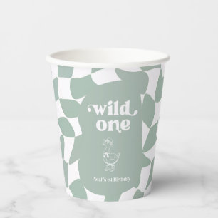 Wild One Dapper Duck 1st Birthday Sage Green Paper Cups