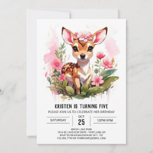 Wild One Deer Adventure Girl Birthday Invitation