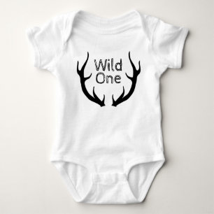 Wild One Deer Antlers 1st Birthday Baby Bodysuit