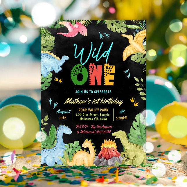 Wild One Dino Party Boy Dinosaur 1st Birthday Invitation (Creator Uploaded)