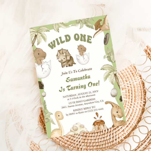 Wild One Dinosaur Boy 1st First Birthday Invitation (Creator Uploaded)