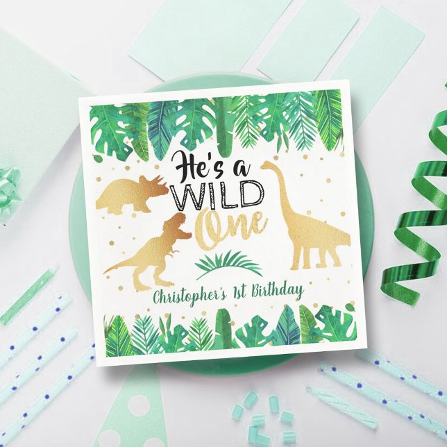 Wild One Dinosaur Boys 1st Birthday Napkins (Creator Uploaded)