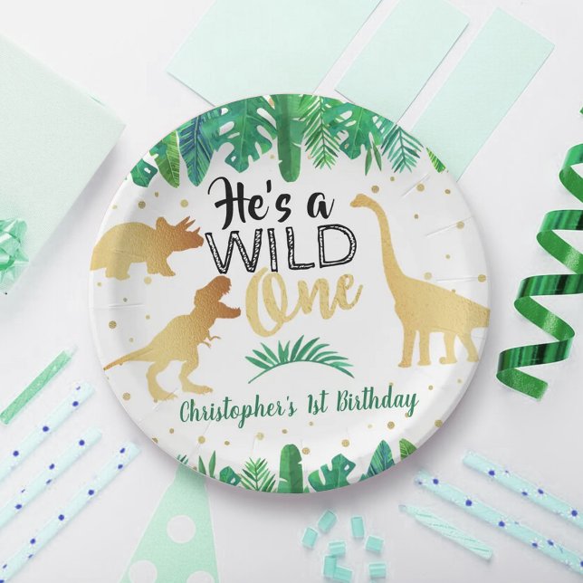 Wild One Dinosaur Boys 1st Birthday Paper Plate (Creator Uploaded)
