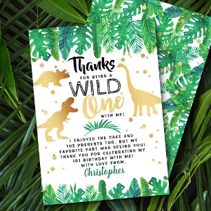 Wild One Dinosaur Boys First Birthday Thank You Card