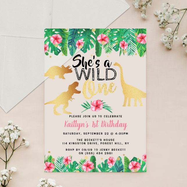 Wild One Dinosaur Girls 1st Birthday Acrylic Invitations (Creator Uploaded)