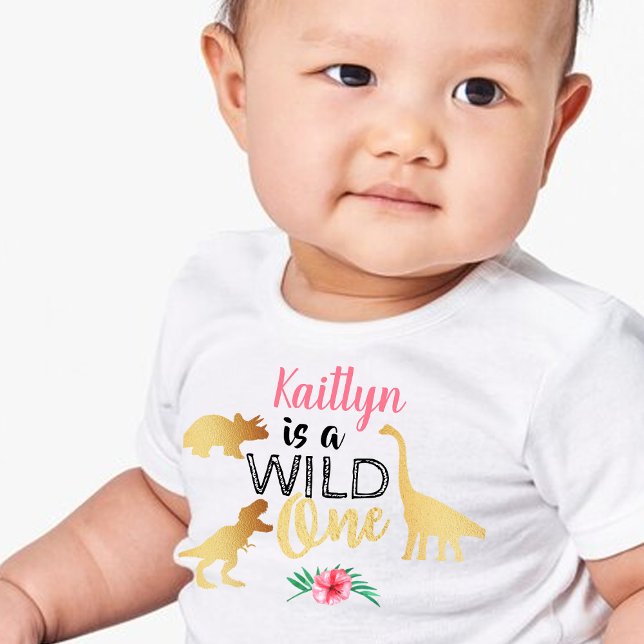 Wild One Dinosaur Girls 1st Birthday Baby T-Shirt (Creator Uploaded)
