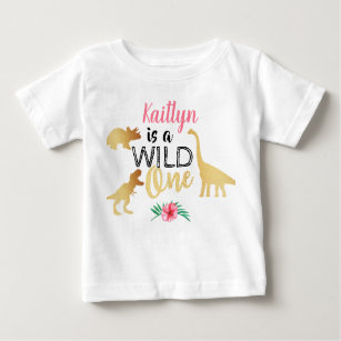 Wild One Dinosaur Girls 1st Birthday Baby T-Shirt