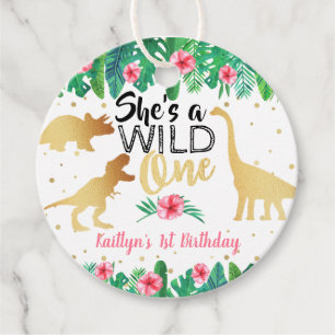Wild One Dinosaur Girls 1st Birthday Favour Tags