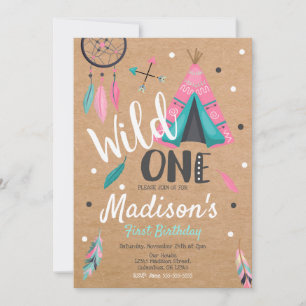 Wild One Dreamcatcher Teepee Birthday Invitation
