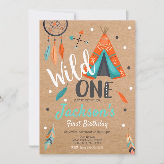 Wild One Dreamcatcher Teepee Birthday Invitation (Front)