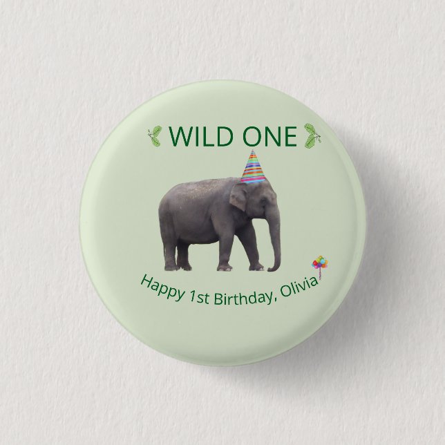 Wild One Elephant Birthday Accent 3 Cm Round Badge (Front)