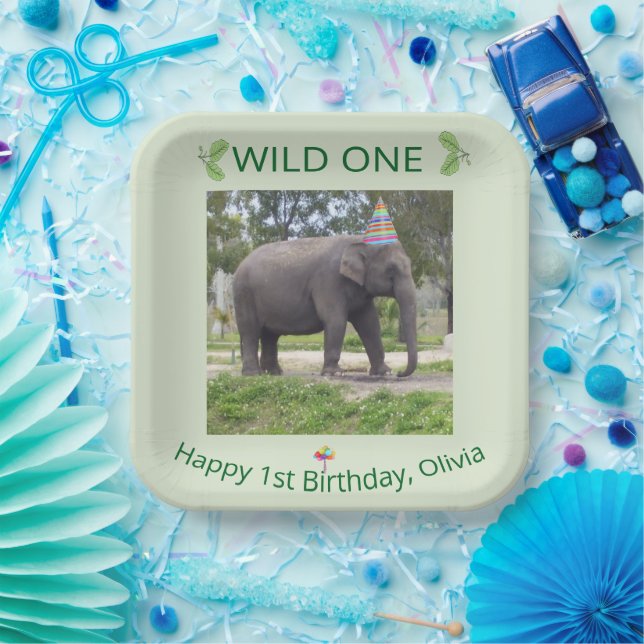 Wild One Elephant First Birthday Celebration Paper Plate (Party)