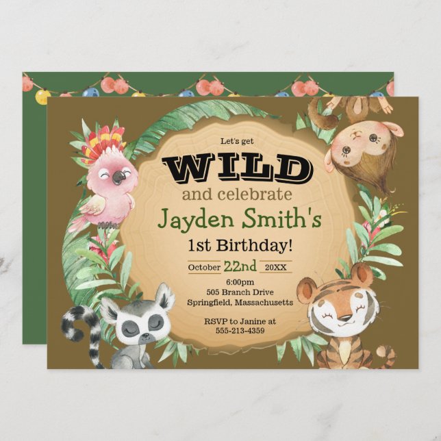 Wild One Exotic Animal Birthday Invitation (Front/Back)